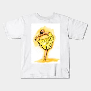 Ballerina Yellow Dress Kids T-Shirt